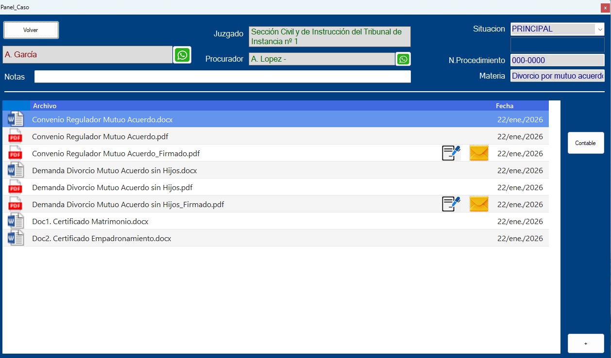 Visualización del expediente desde GestorLEX